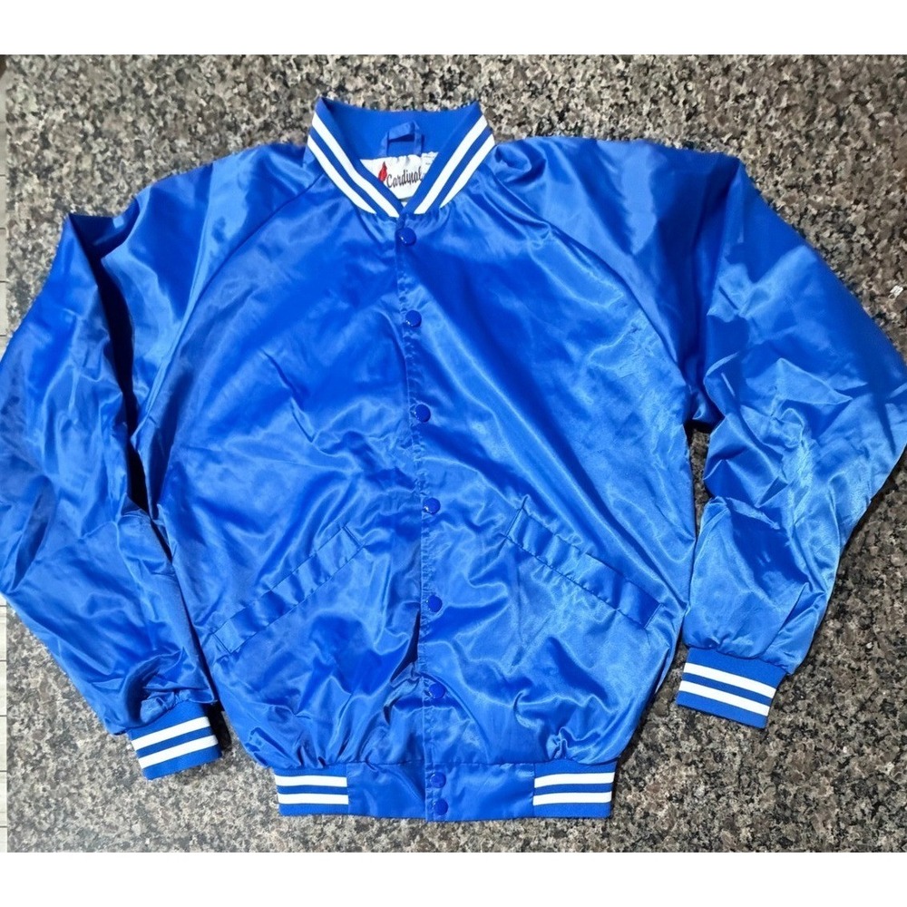 Cardinal Activewear Royal Blue One Elite Satin Varsity Bomber Jacket Womens L